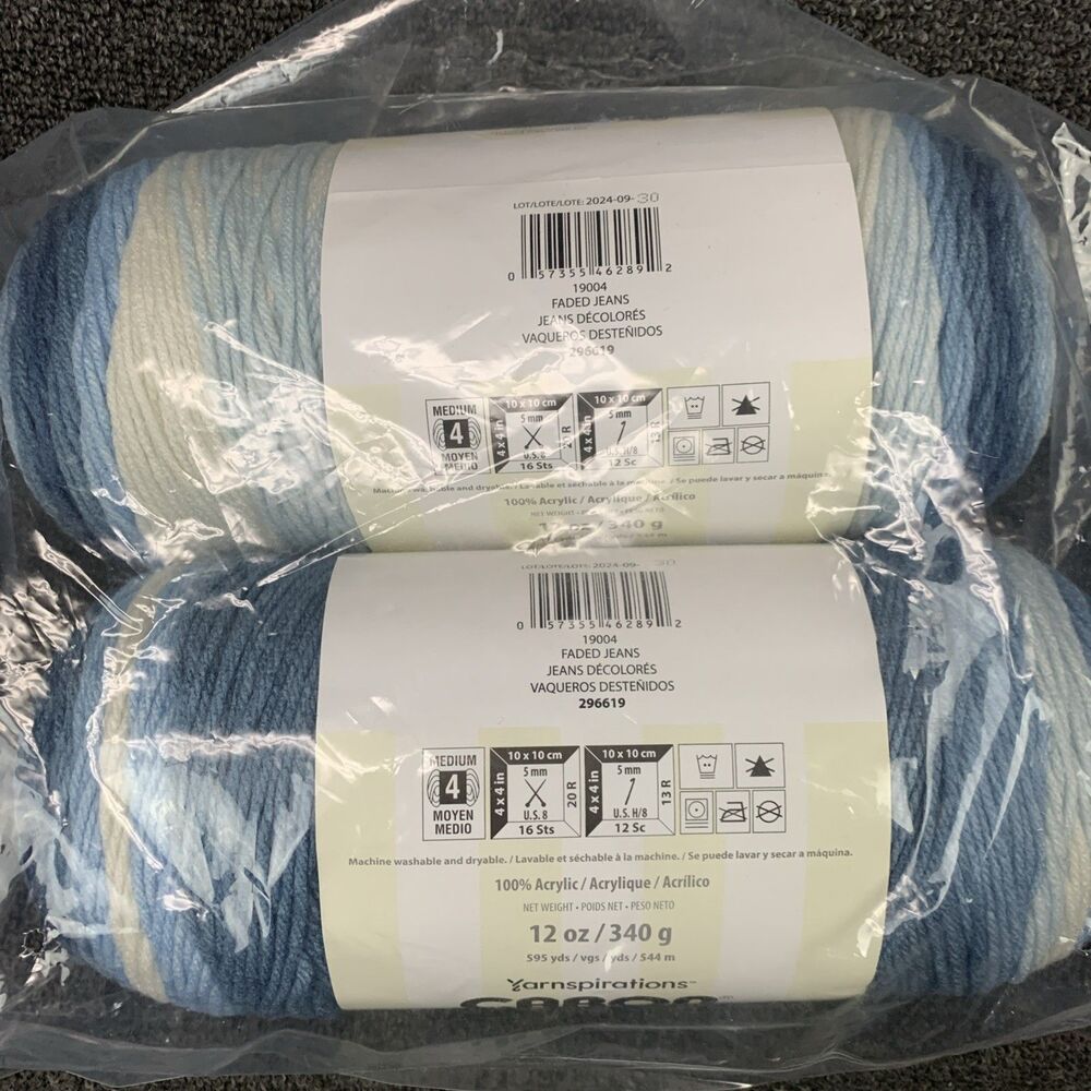 Lot Of 2 Yarnspirations Caron Jumbo Ombre Faded Jeans Yarn 12oz Worsted Acrylic - Picture 4 of 5